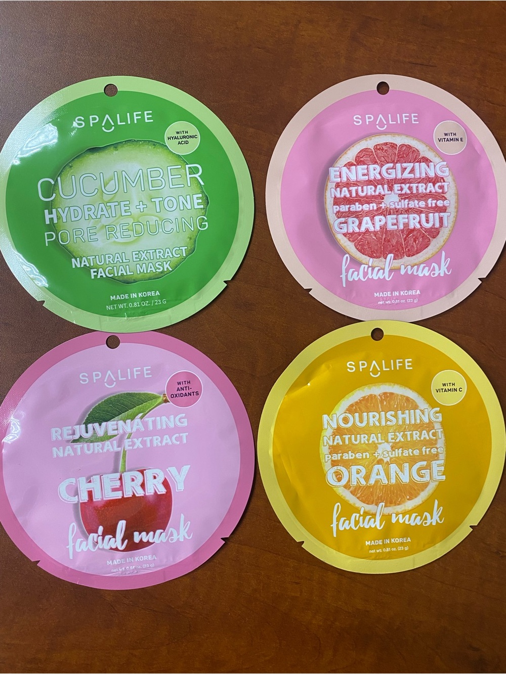 Facial Mask Set — Green, Pink, Yellow, Pink Korean skin care masks. 4,single use